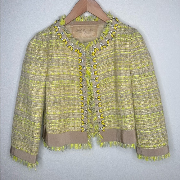 Giambattista Valli Jacket Bouclé Tweed Silk lined Embellished Yellow evening - Picture 6 of 13